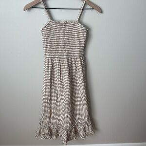 Brown and White Gingham Smocked Dress with Ruffle Hem